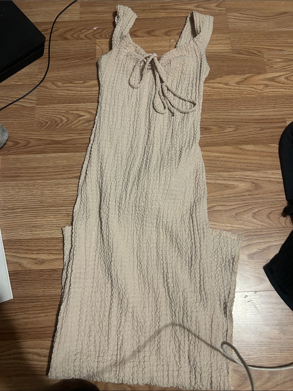 SHEIN Cream Textured Tie-Front Maxi Dress